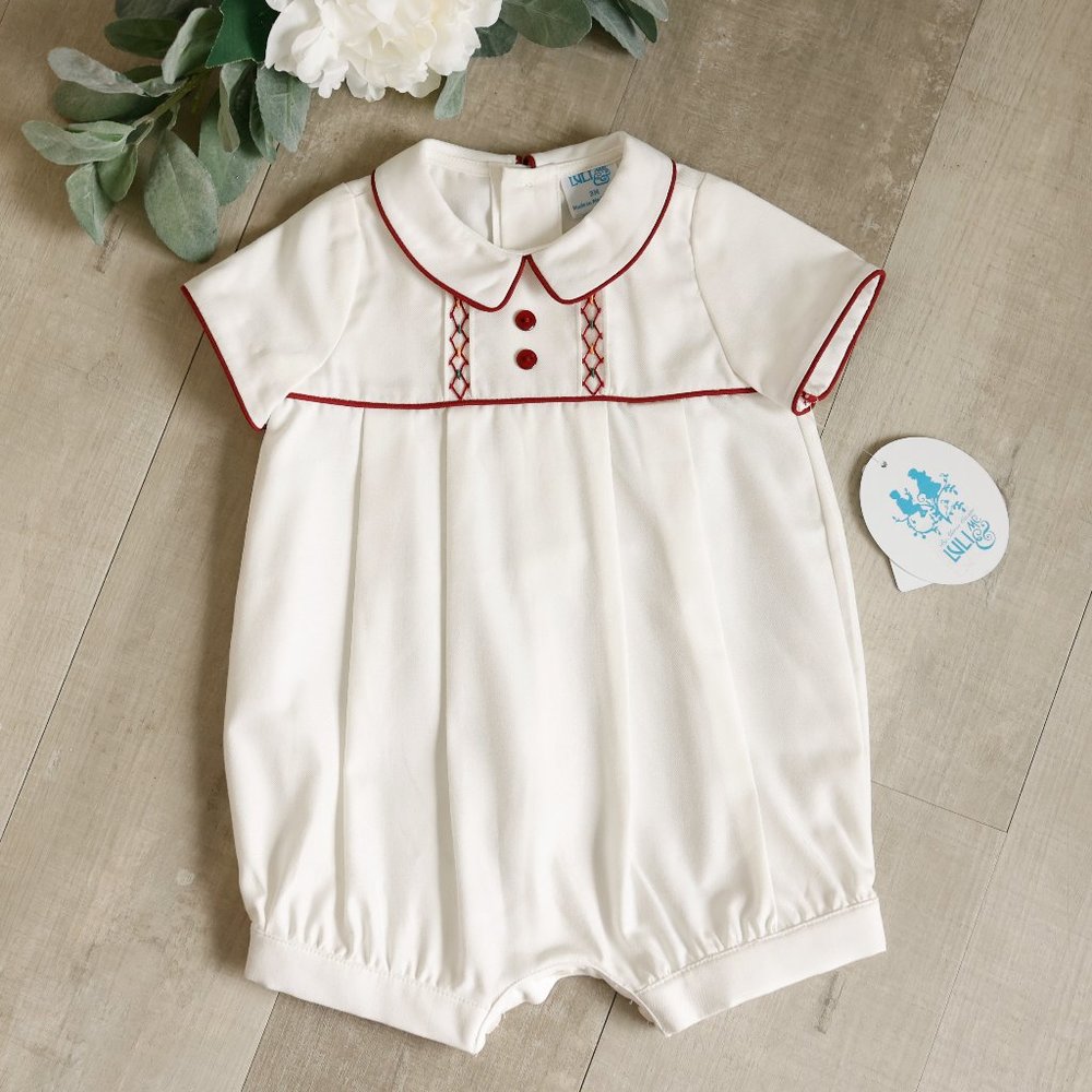 Boys Romper Winter White and Red Argyle Design Boutique Size 3/6 Months NWT